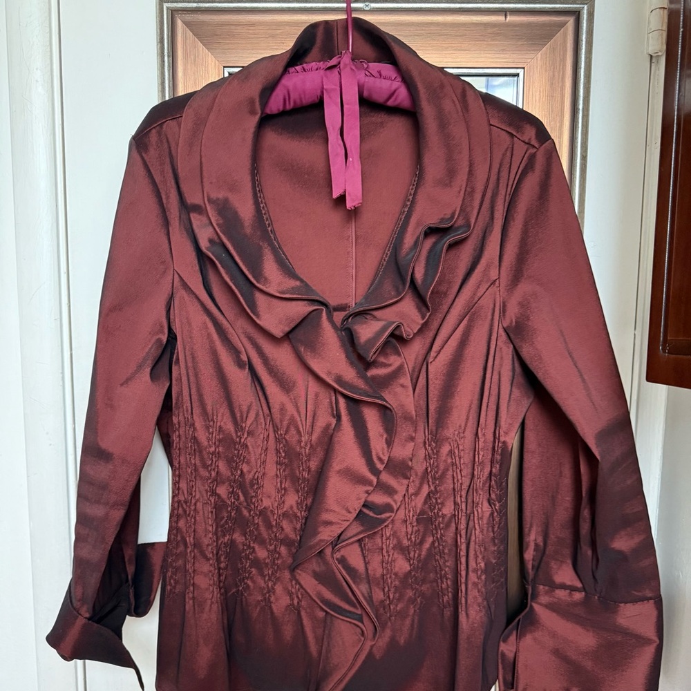 Samuel Dong Deep Red Ruffled Top